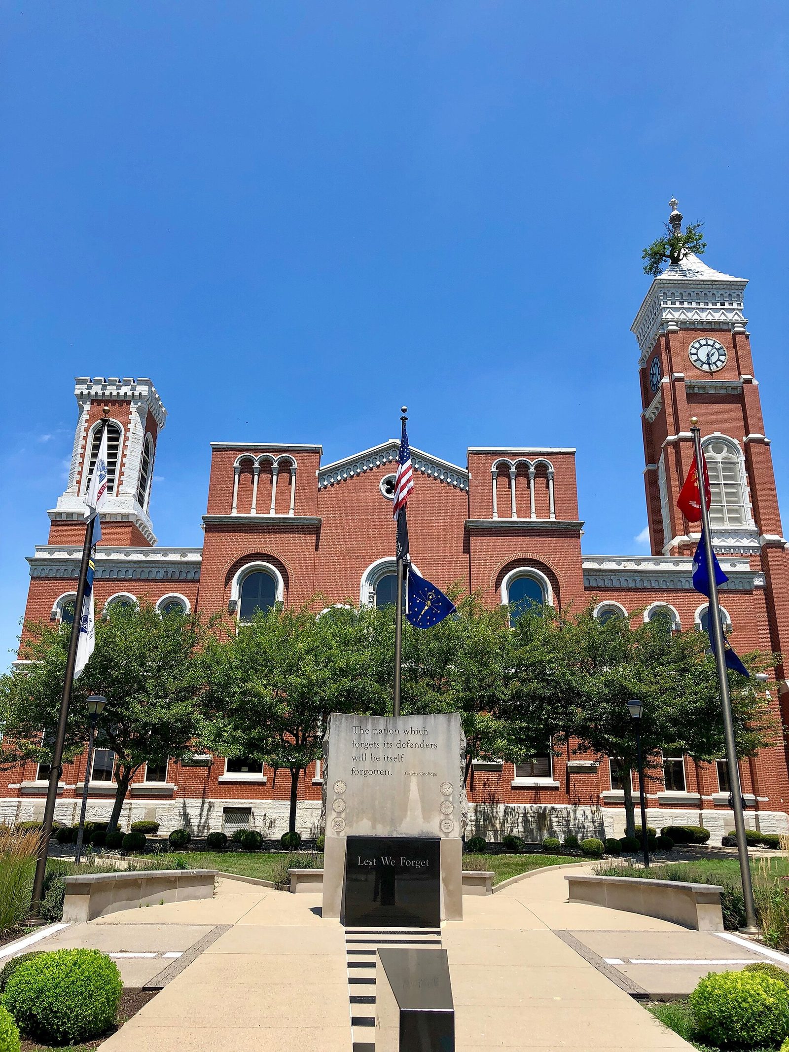 A county courthouse with a clock tower